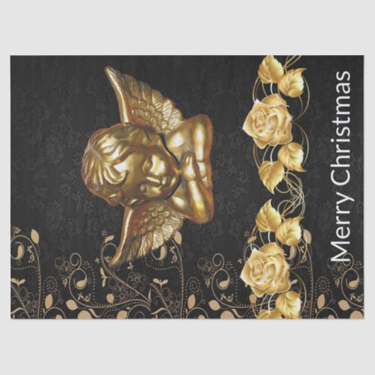 Vrolijk kerstcadeaupapier Gold Angel Tissuepapier (Voorkant)