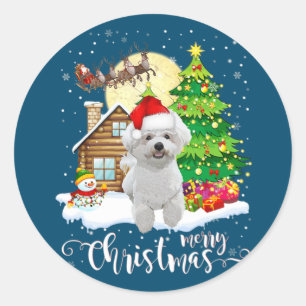 Vrolijk kerstcadeautje Bichon Frise-kerstman met k Ronde Sticker