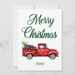 Vrolijk kerstcadeautje Classic Red Truck Tree Feestdagenkaart
