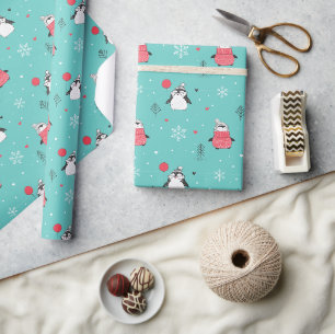 Vrolijk kerstcadeautje Happy Penguin in Petten Blu Cadeaupapier