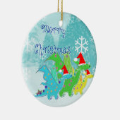 Vrolijk kerstcadeautje keramisch ornament (Rechts)