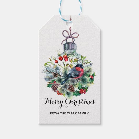 Vrolijk kerstcadeautje Label-Ornament vogels Cadeaulabel (Voorkant)