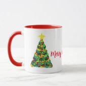 Vrolijk kerstcadeautje Mok met feestbomen (Links)