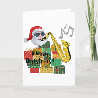 Vrolijk kerstcadeautje, saxophone Cadeaus met kers Feestdagen Kaart