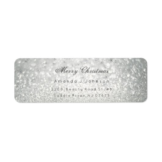 Vrolijk kerstcadeautje Silver Stars Snow Grey Etiket (Voorkant)