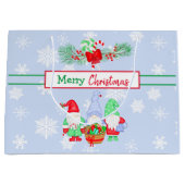 Vrolijk kerstcadeautje Snowflakes Blue Background Groot Cadeauzakje (Voorkant)