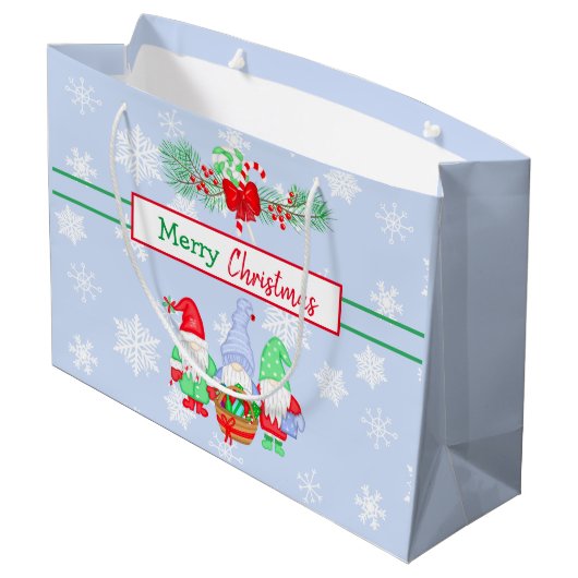 Vrolijk kerstcadeautje Snowflakes Blue Background Groot Cadeauzakje (Achterkant Gekanteld)
