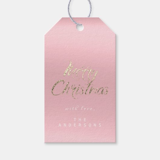 Vrolijk kerstcadeautje voor script Gold Pastel Roz Cadeaulabel (Voorkant)