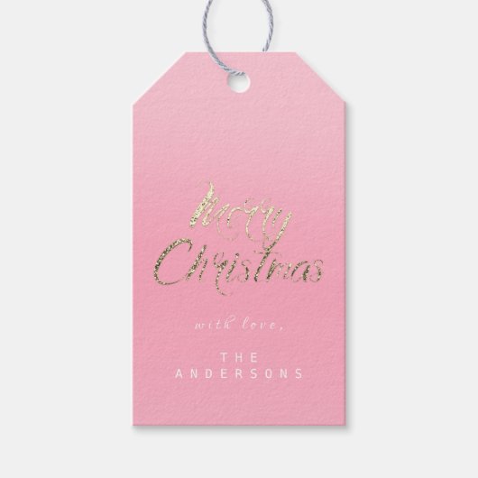 Vrolijk kerstcadeautje voor script Gold Pink Ro Cadeaulabel (Voorkant)
