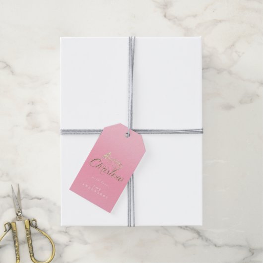 Vrolijk kerstcadeautje voor script Gold Pink Ro Cadeaulabel (Met Touw)