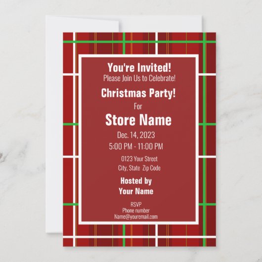Vrolijk kerstcheque geruite x-mas Party Event Kaart (Achterkant)
