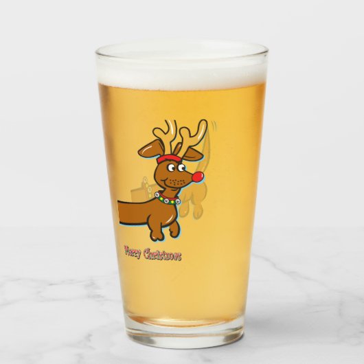 Vrolijk kerstdachshund glas (Voorkant gevuld)