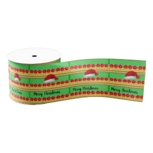 Vrolijk kerstdecoratief lint, Santa Hat Green Grosgrain Lint