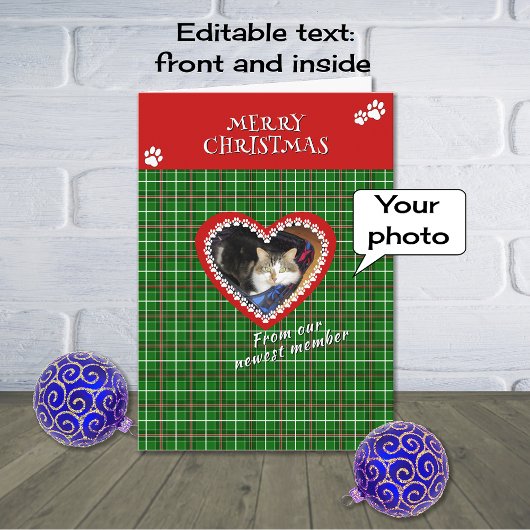 Vrolijk kerstdier foto rood groen check feestdagen kaart