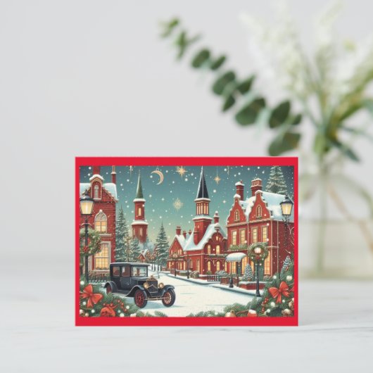 Vrolijk kerstdorp feestdagenkaart (Staand voorkant)