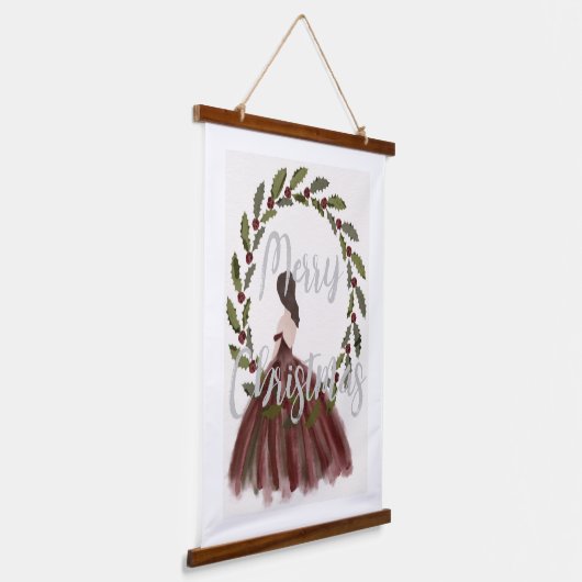 Vrolijk kerstdress en Wreath Hangend Wandkleed (Gebogen)