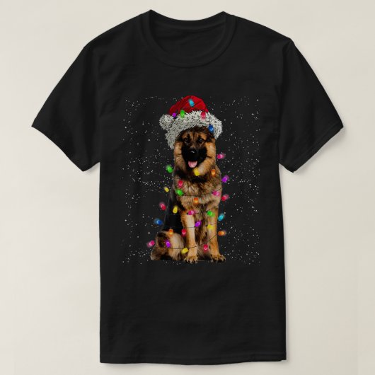 Vrolijk kerstDuits Shepherd Santa Hat Lights X T-shirt (Design voorkant)