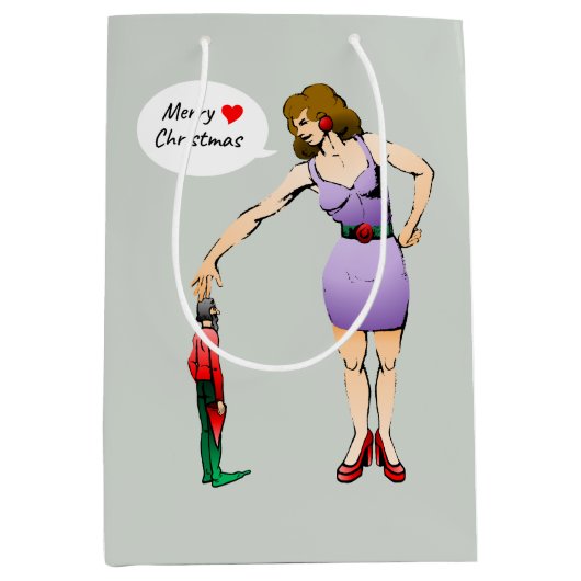 Vrolijk kerstelfje medium cadeauzakje (Voorkant)