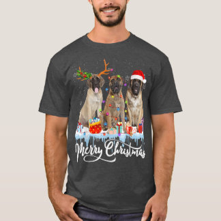 Vrolijk kerstEngels Mastiff Santa Light Reinde T-shirt