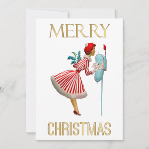 Vrolijk kerstfeest 1950 kerstdame feestdagenkaart