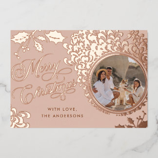 Vrolijk kerstfeest 1 foto  Holly Real Folie Feestdagenkaart