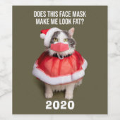 Vrolijk kerstfeest 2020 Vetkat in het gezichtsmask Wijn Etiket (Enkel label)
