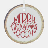 Vrolijk Kerstfeest 2024 Rood Glas Ornament (Voorkant)