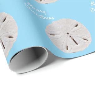 Vrolijk Kerstfeest 2025 Sanddollar Patroon Blue Be Cadeaupapier