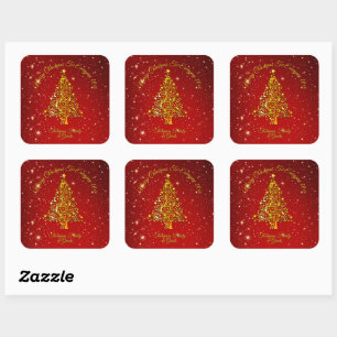 Vrolijk Kerstfeest 20XX Red Gold Tree Stars Vierkante Sticker