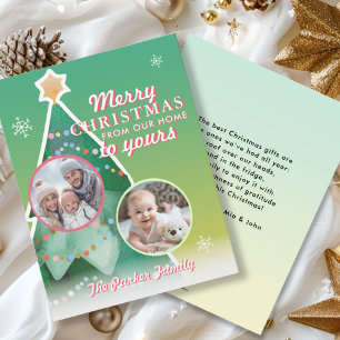 vrolijk kerstfeest! 2 foto, kerstboom feestdagenkaart