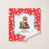 Vrolijk kerstfeest 2 Goldendoedel (gouden rood) Bad Handdoek (Wasdoekje)