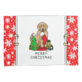 Vrolijk kerstfeest 2 Goldendoedel (gouden rood) Kussensloop (Voorkant-Rechts)