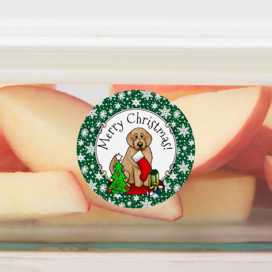 Vrolijk kerstfeest 2 Goldendoedel (gouden rood) Labels (Aangebracht)