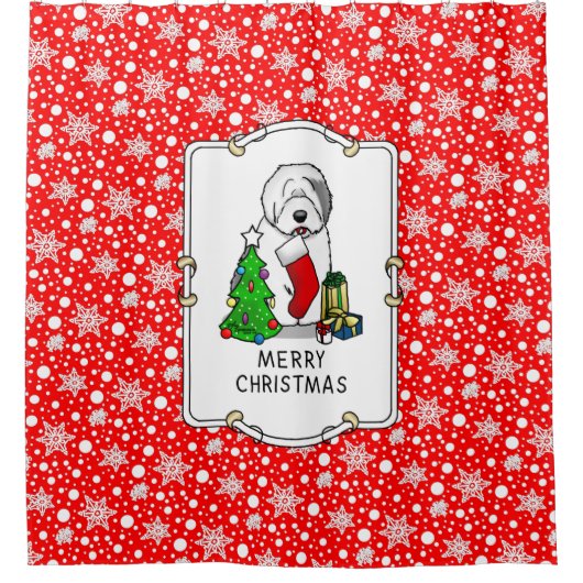 Vrolijk kerstfeest 2 Oude Engelse Sheepdog Grey 1 Douchegordijn (Voorkant)
