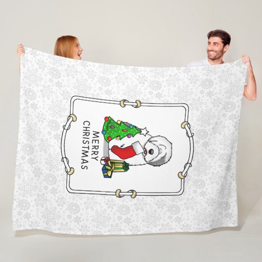 Vrolijk kerstfeest 2 Oude Engelse Sheepdog Grey 1 Fleece Deken (In situ)