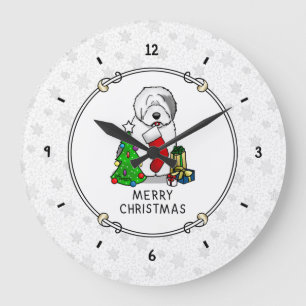 Vrolijk kerstfeest 2 Oude Engelse Sheepdog Grey 1 Grote Klok