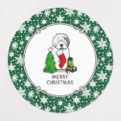 Vrolijk kerstfeest 2 Oude Engelse Sheepdog Grey 1 Labels (Design 1)