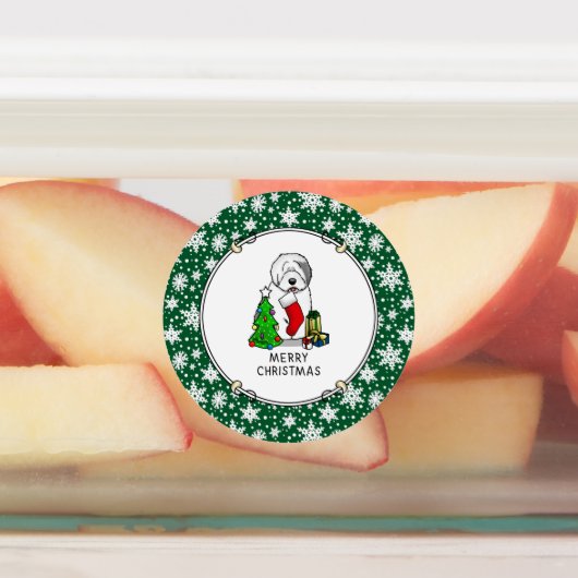 Vrolijk kerstfeest 2 Oude Engelse Sheepdog Grey 1 Labels (Aangebracht)