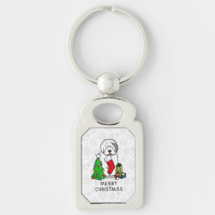 Vrolijk kerstfeest 2 Oude Engelse Sheepdog Grey 1 Sleutelhanger