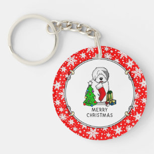 Vrolijk kerstfeest 2 Oude Engelse Sheepdog Grey 1 Sleutelhanger