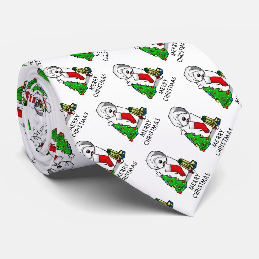 Vrolijk kerstfeest 2 Oude Engelse Sheepdog Grey 1 Stropdas (Opgerold)