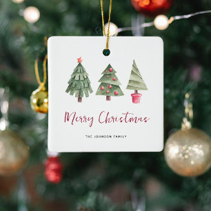 Vrolijk kerstfeest, 3 boom keramisch ornament