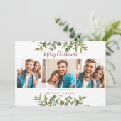 Vrolijk kerstfeest 3 Fotoparen Greenery Feestdagenkaart (Staand voorkant)