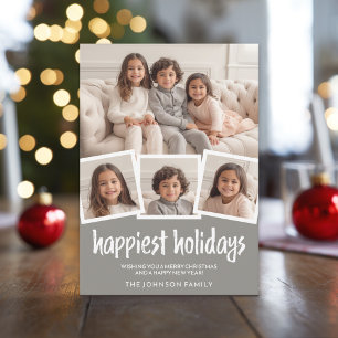 Vrolijk Kerstfeest 4 foto's Grijs Koraal Botanisch Feestdagenkaart