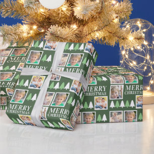 Vrolijk Kerstfeest 4 Foto's Groene Kerst Cadeaupapier