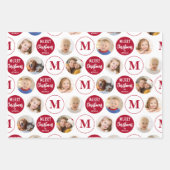 Vrolijk Kerstfeest 6 Foto's Monogram Rood Wit Inpakpapier Vel (Voorkant 3)