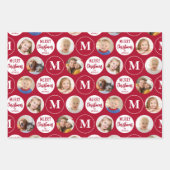 Vrolijk Kerstfeest 6 Foto's Monogram Rood Wit Inpakpapier Vel (Voorkant 2)