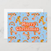 Vrolijk kerstfeest 70s roovy disco patroon feestdagenkaart (Voorkant / Achterkant)