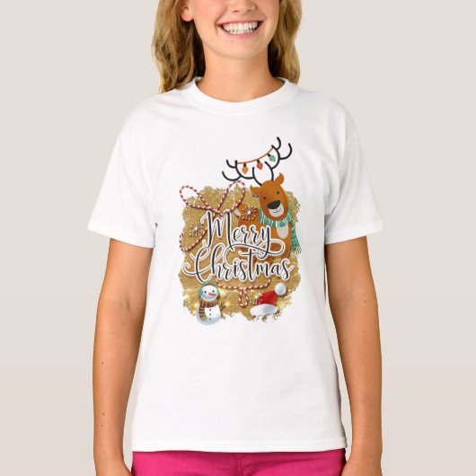 Vrolijk Kerstfeest afbeelding Meisjes basic T.Shir T-shirt (Voorkant)