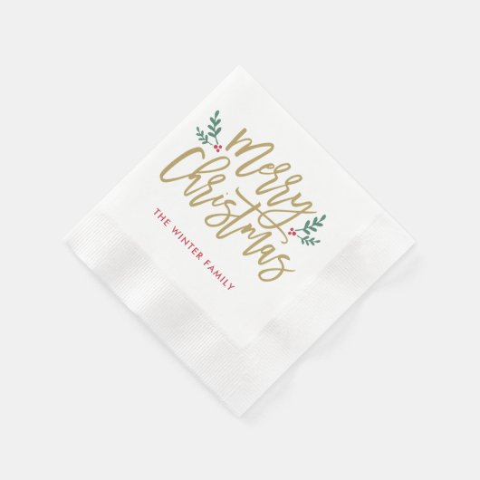 Vrolijk kerstfeest Antiek Gold Modern Script Holid Servetten (Hoek)